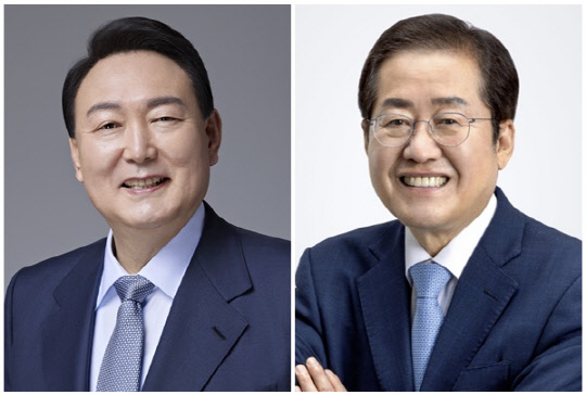 윤석열 대통령(왼쪽)과 홍준표 국민의힘 의원. <홍준표 의원 측 제공, 국민의힘 제공>